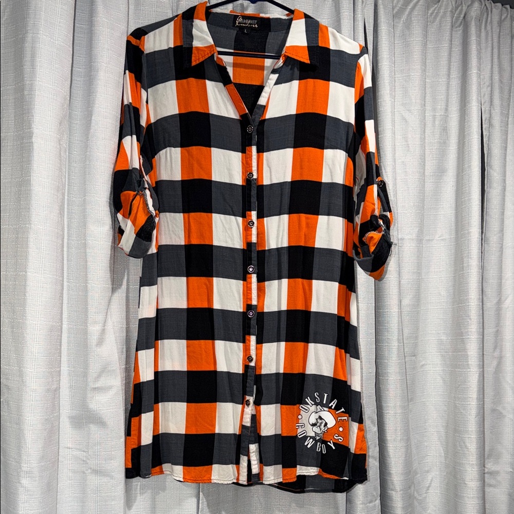 Oklahoma State Orange and Black Checkered Button Down Shirt